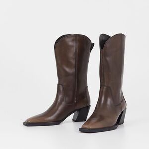 Vagabond Alina Tall Boots in Brown Brush-off Leather Sz 38